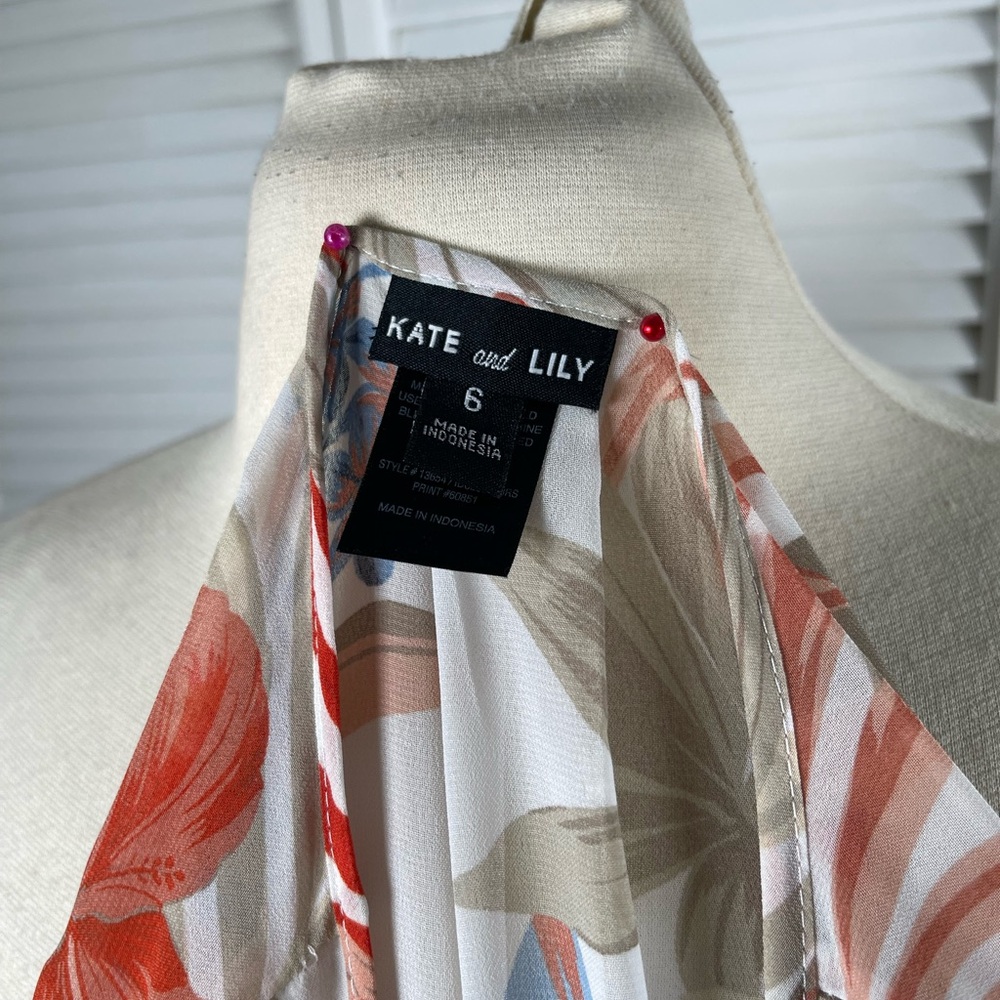 Kate and Lily Floral Maxi Dress Size 6 White Red Tropical Sheer Top - Picture 12 of 15